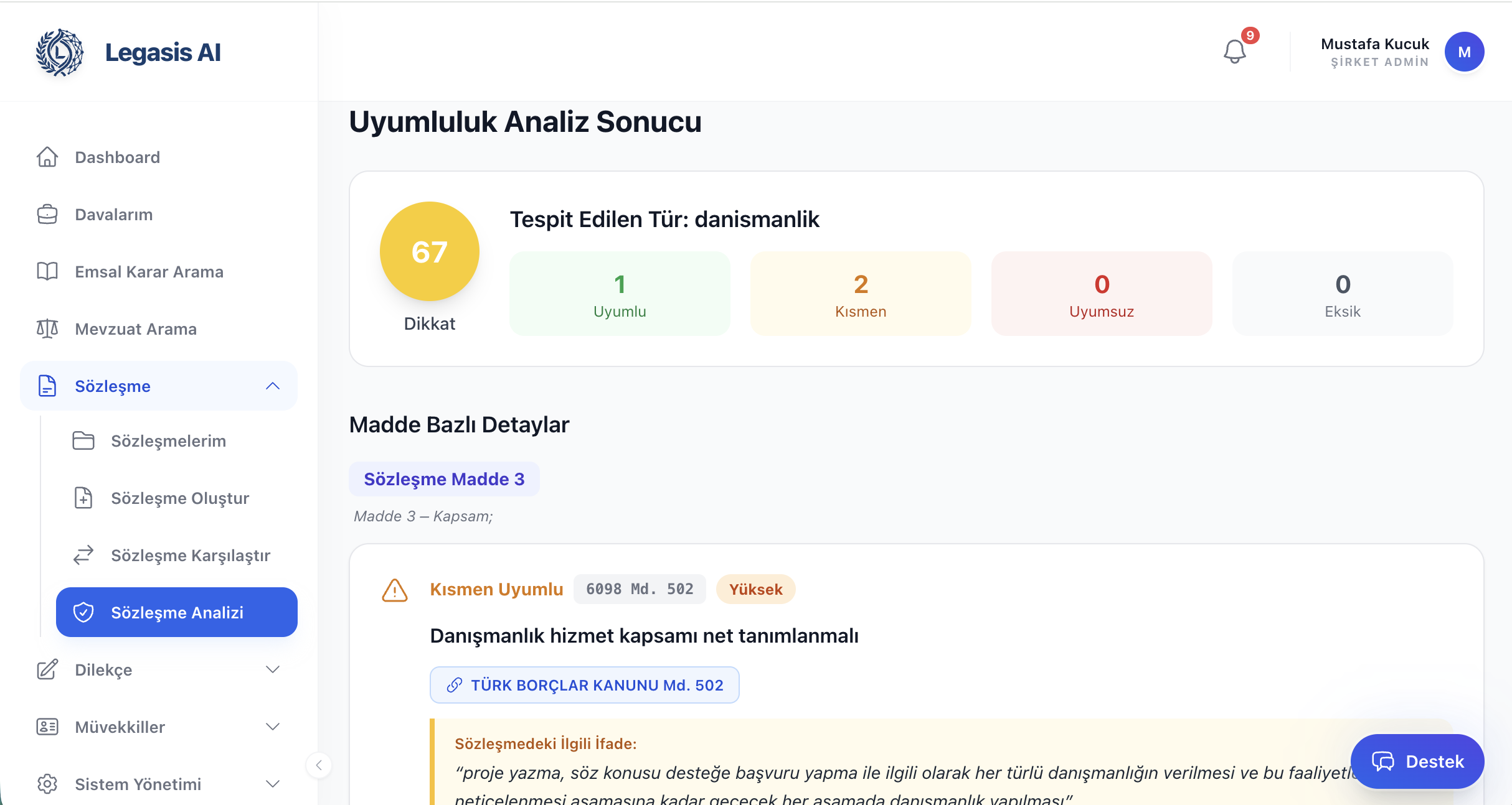 Risk denetimi ve sözleşme ekranı